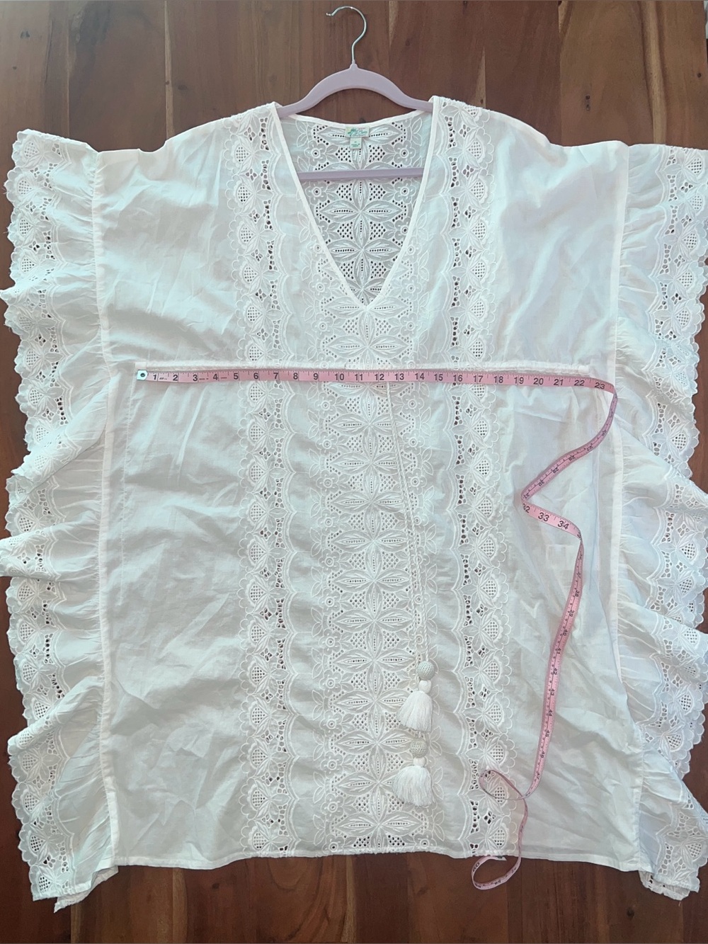 White Ruffle Tunic Cover-Up with Tassels